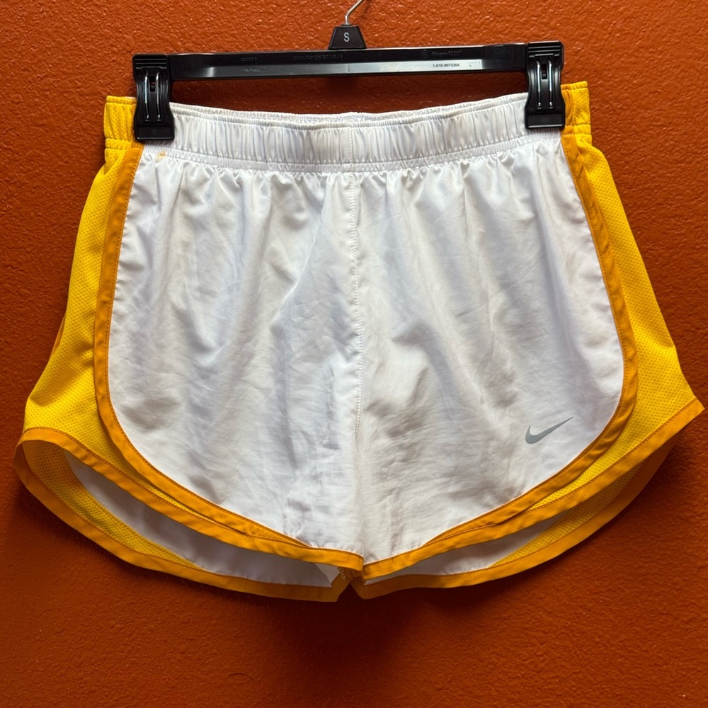 Nike Women's White and Yellow Athletic Shorts